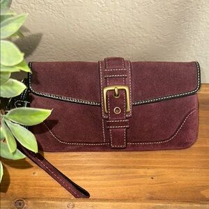 Coach Maroon Suede Leather Wristlet